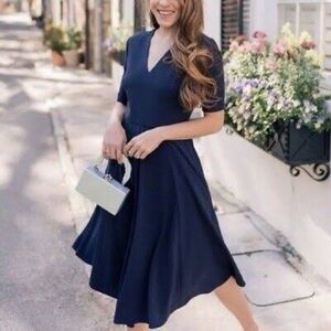 Gal Meets Glam Edith Crepe Navy Midi Dress